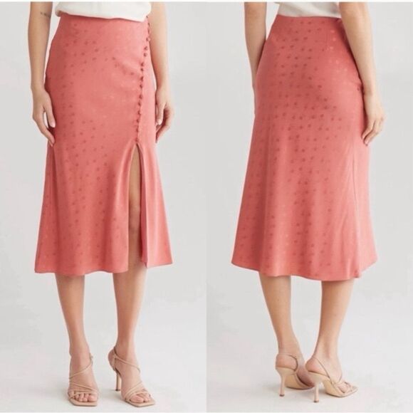 Veronica Beard Silk-Blend Franconia Skirt Rose Pink Side Button Midi Size 0 - Picture 1 of 11